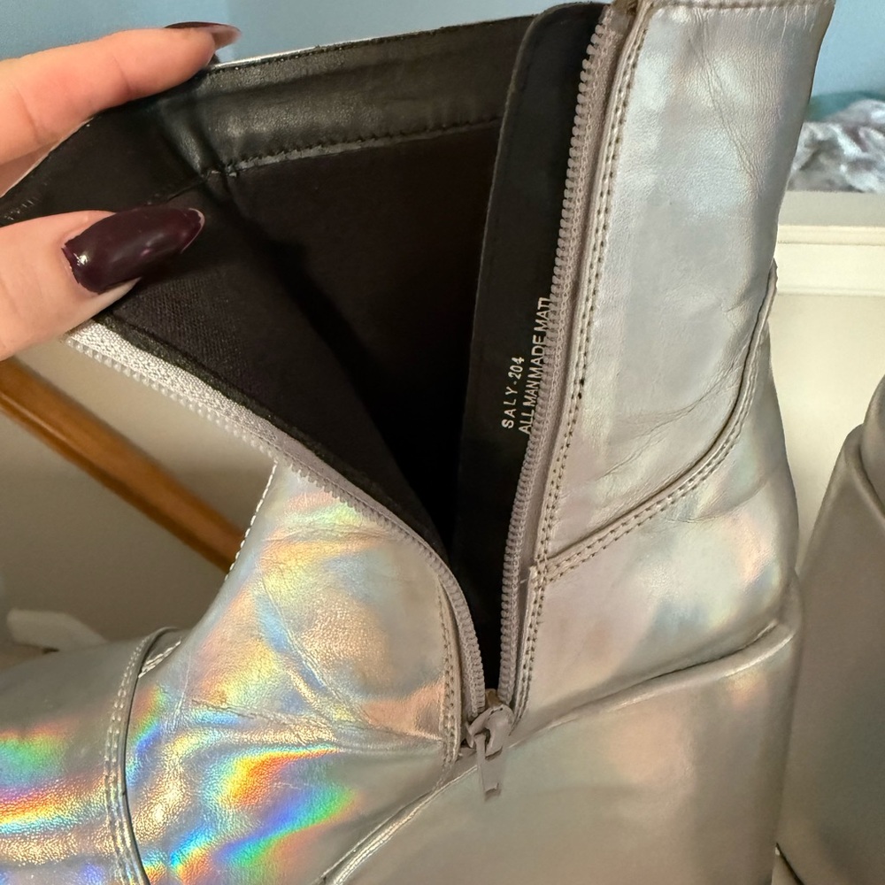 Demonia Silver Holographic Platform Boots - image 5